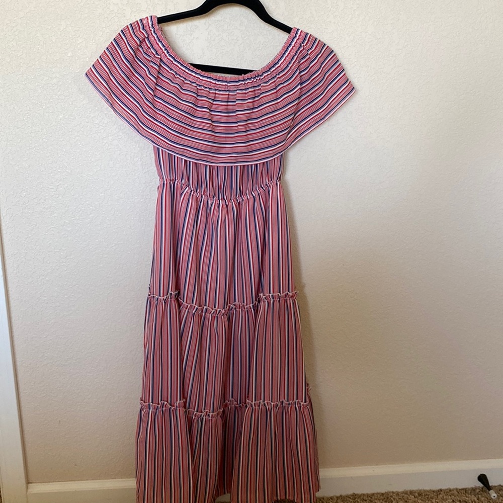 Off Shoulder red white and blue dress